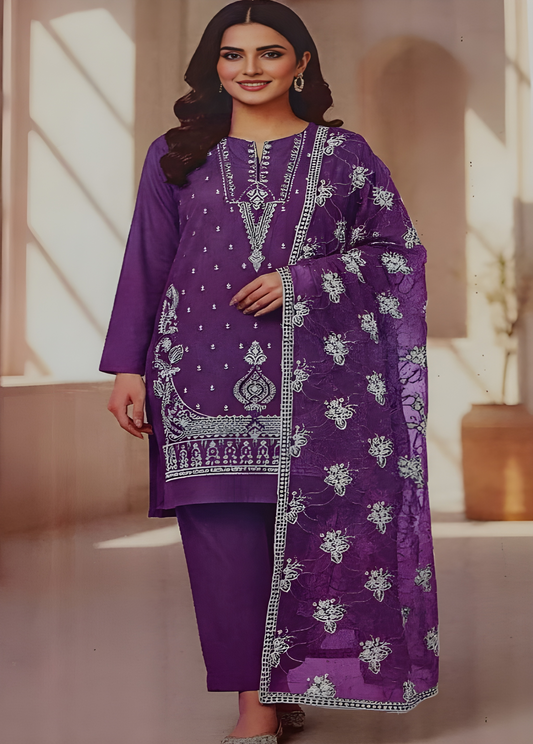Elegant Purple Embroidered Lawn Suit