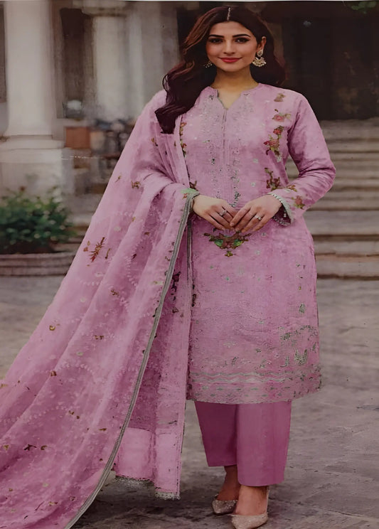 Pink Embroidered Stitched Lawn Suit Modishly Outlet