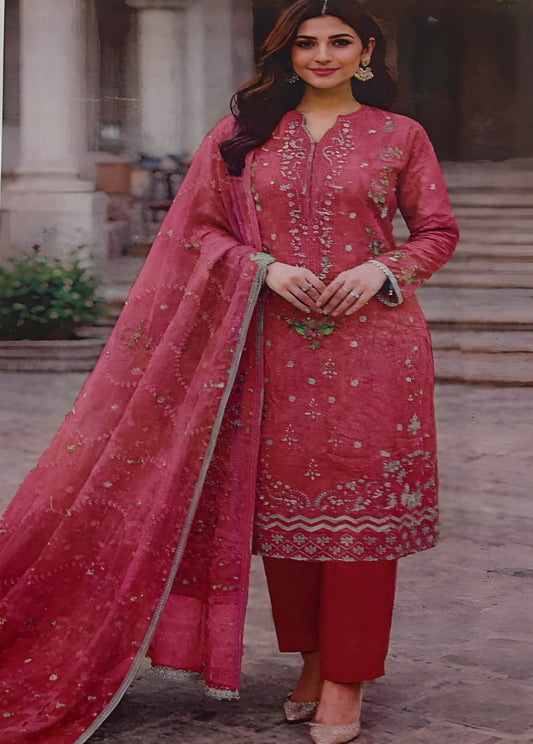 Maroon Embroidered Stitched Suit