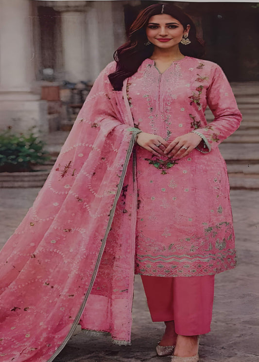 Pink 3PC Embroidered Lawn Suit