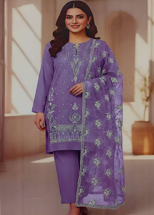 Lavender Embroidered Lawn Suit – 3 Piece Stitched