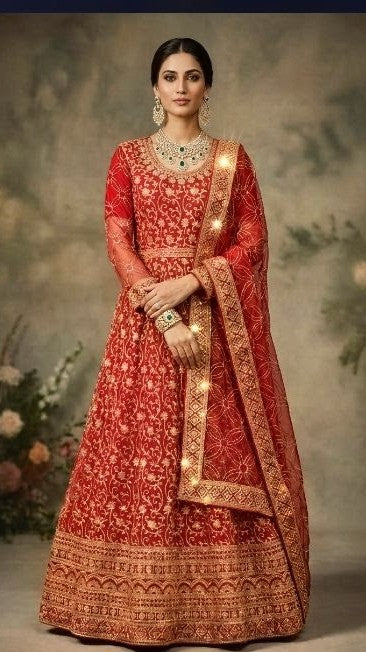 Red Bridal Maxi Dress | Luxury Embroidered Wedding & Festive Wear Modishly Outlet