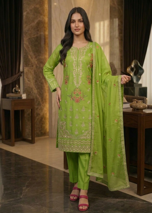 Green Festive Embroidered Ensemble