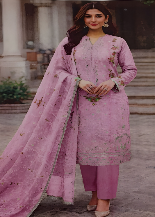 Pink Embroidered Stitched Lawn Suit