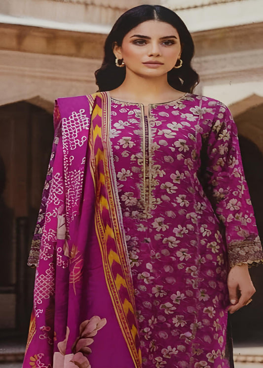 Dazzling Magenta Floral Printed Lawn Suit – 3 Piece Stitched