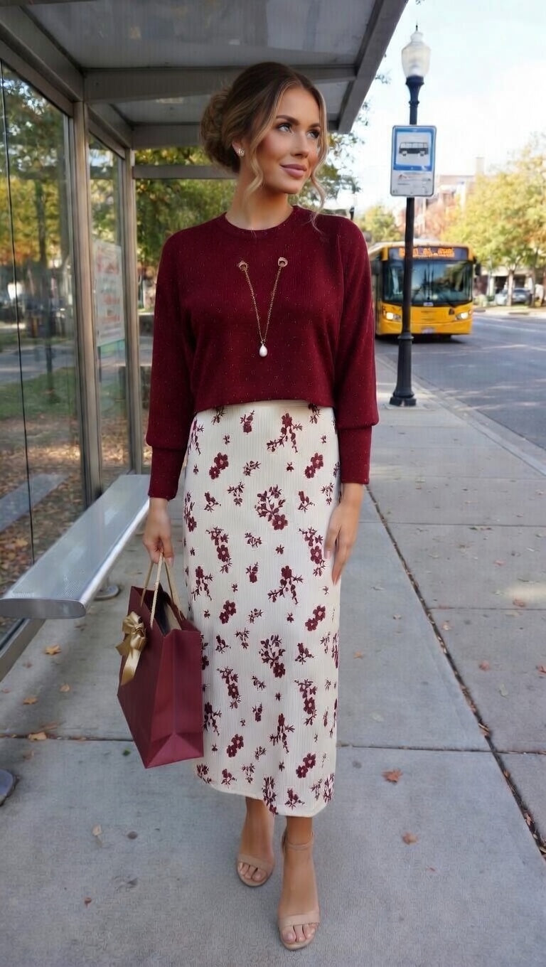 Modishly Floral Jersey Midi Dress – Elegant Western Casual Wear for Women Modishly Outlet