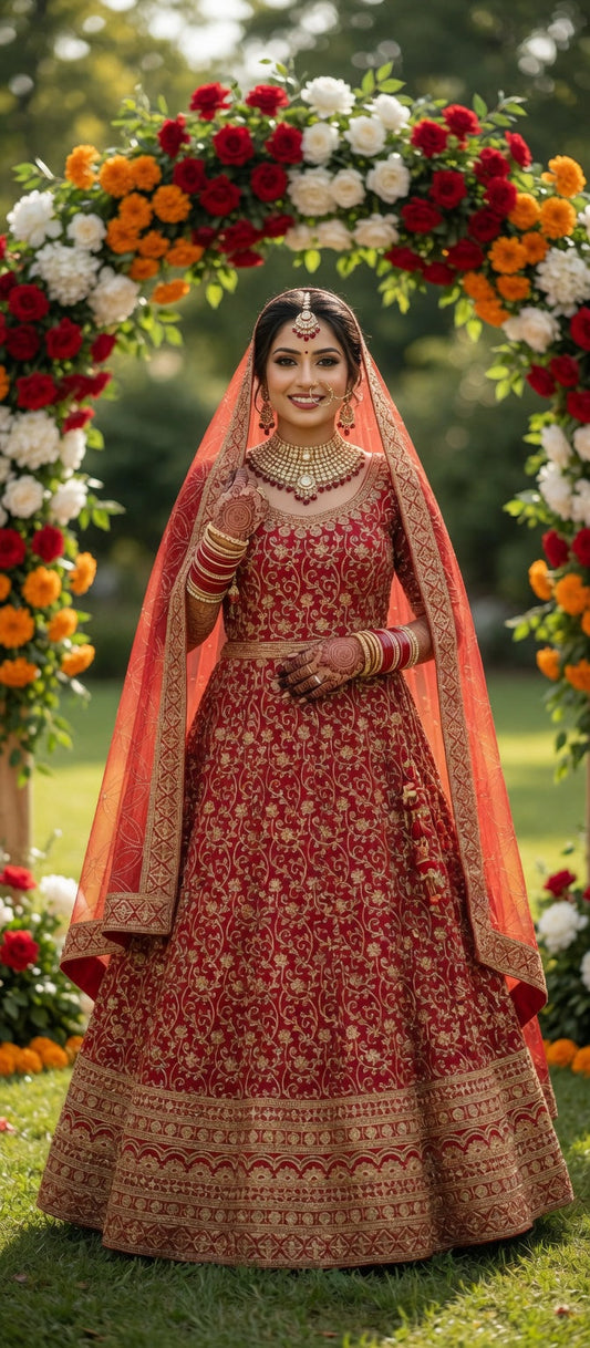 Red Bridal Maxi Dress | Luxury Embroidered Wedding & Festive Wear Modishly Outlet