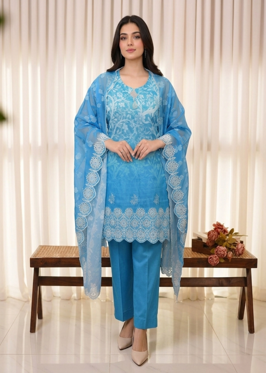 Premium Quality  3-Piece Elegant Embroidered Stitched  Cotton Suit on 20% Discount