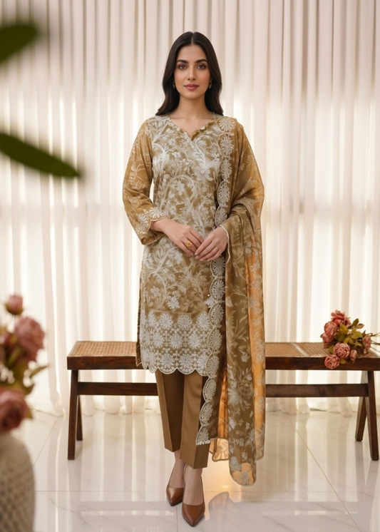 Mustard Earth-Tone Embroidered Ensemble